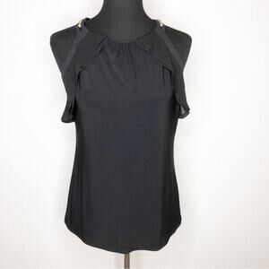 WHBM black ruffle trim gold bead neckline sleeveless top size Small